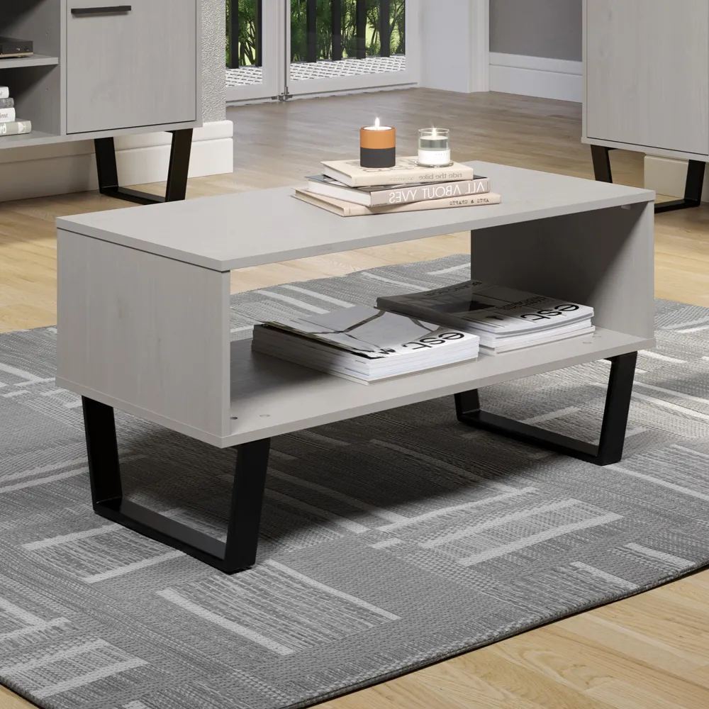 Texas Open Coffee Table with Storage - Grey, Pine