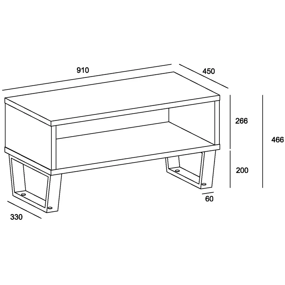 Texas Open Coffee Table with Storage - Grey, Pine