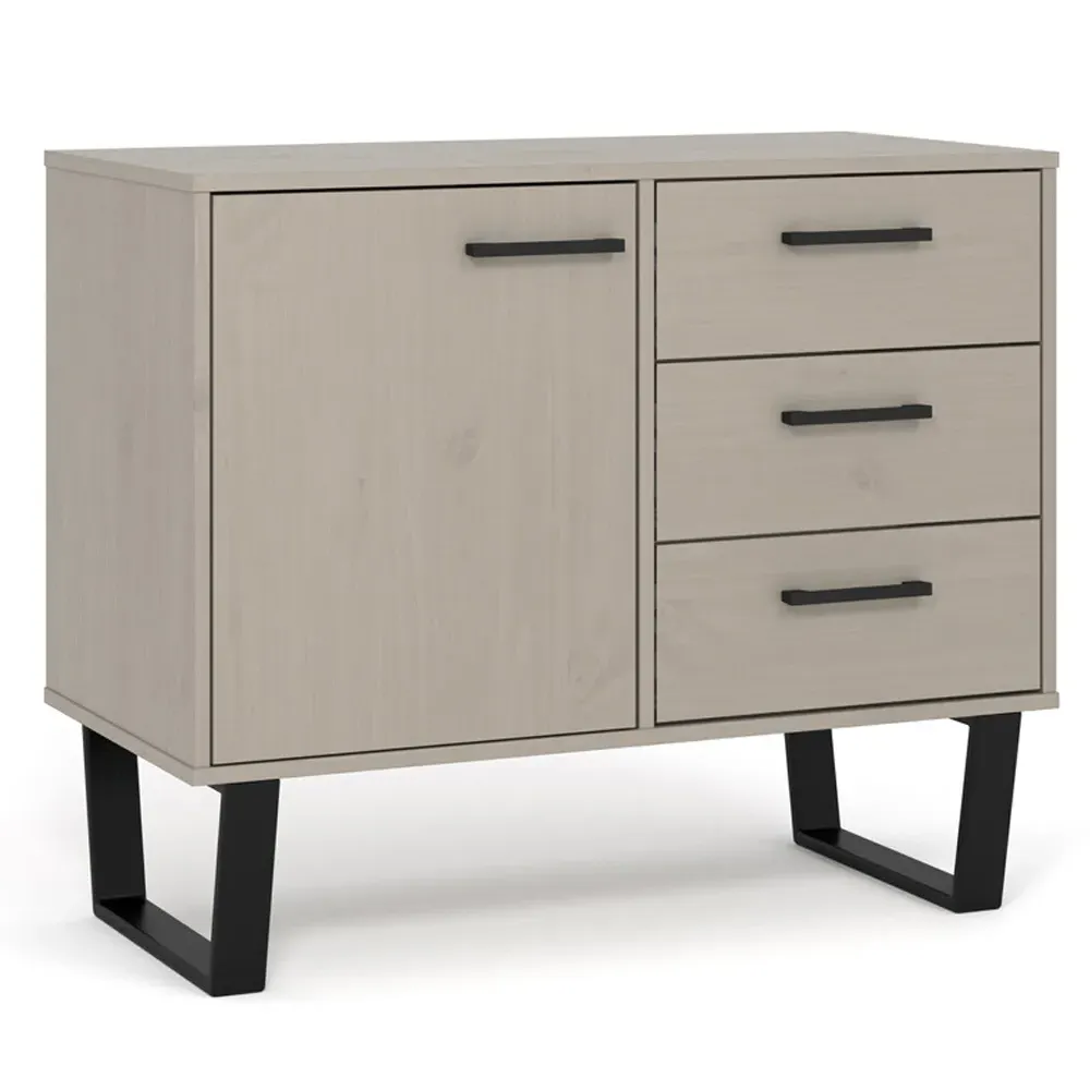 Texas Single Door 3 Drawer Sideboard - Grey, Pine