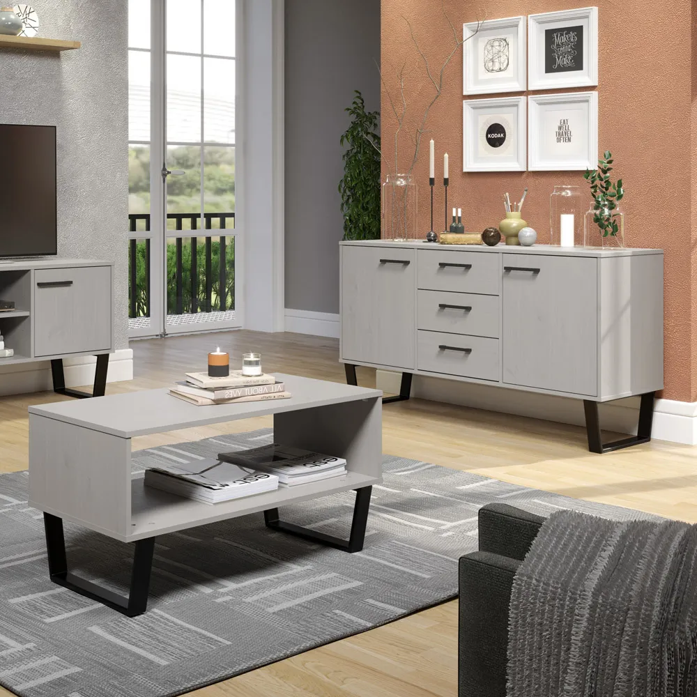 Texas Single Door 3 Drawer Sideboard - Grey, Pine