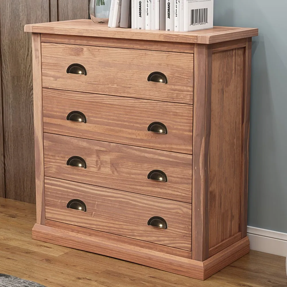 Tirolo 4 Drawer Chest of Drawers with Cup Handles - Brown, Pine image