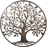 Tree of Life Round Wall Art - Brown, Metal