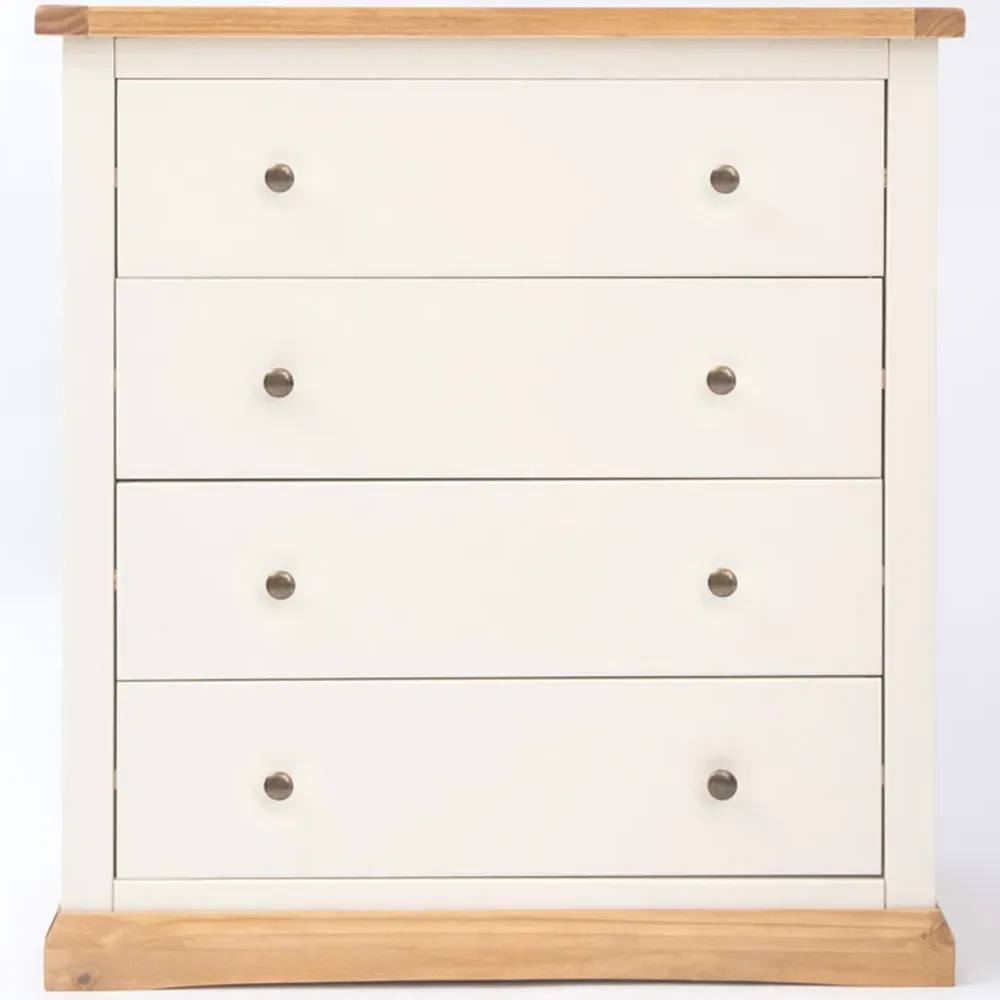 Trevi 4 Drawer Chest of Drawers with Brass Knobs - White, Pine