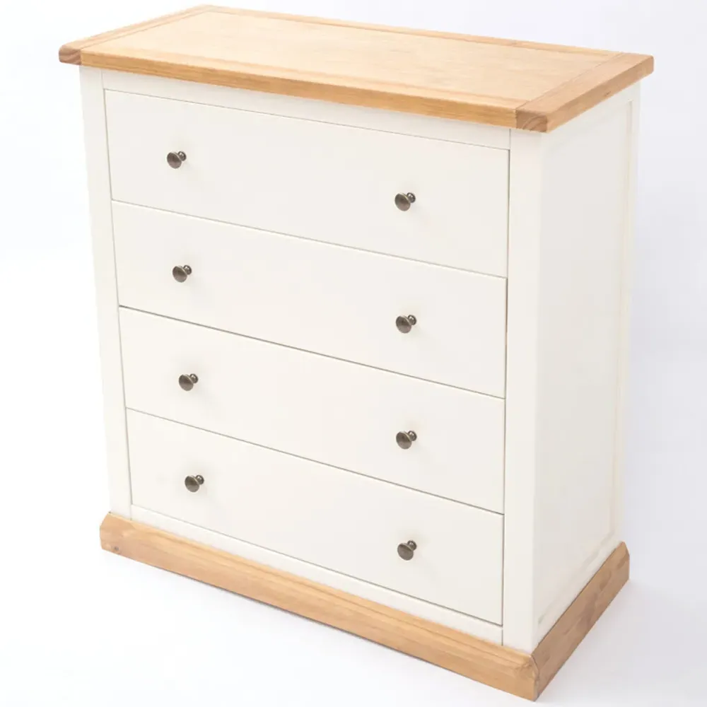 Trevi 4 Drawer Chest of Drawers with Brass Knobs - White, Pine