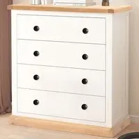 Trevi 4 Drawer Chest of Drawers with Brass Knobs - White, Pine