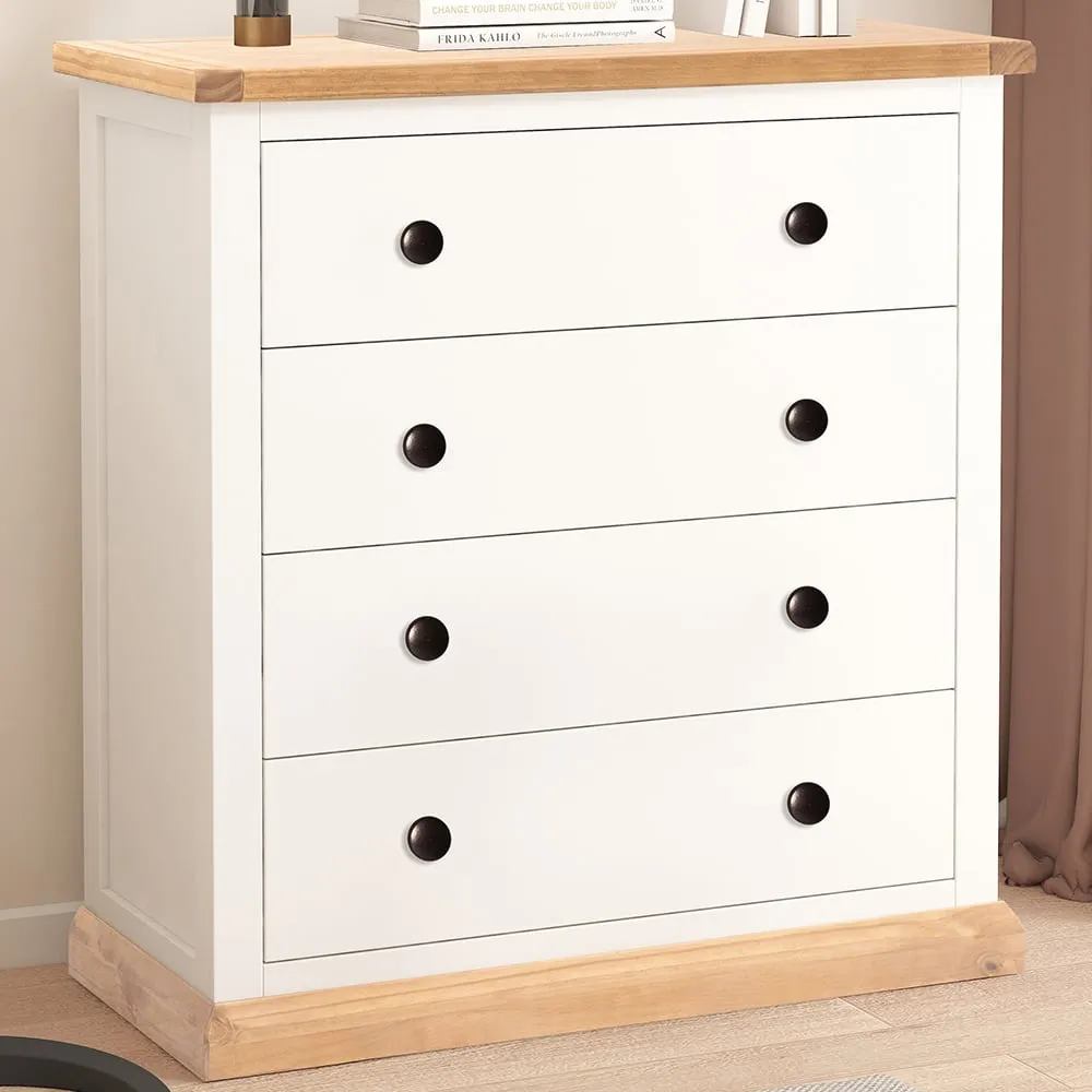 Trevi 4 Drawer Chest of Drawers with Brass Knobs - White, Pine image