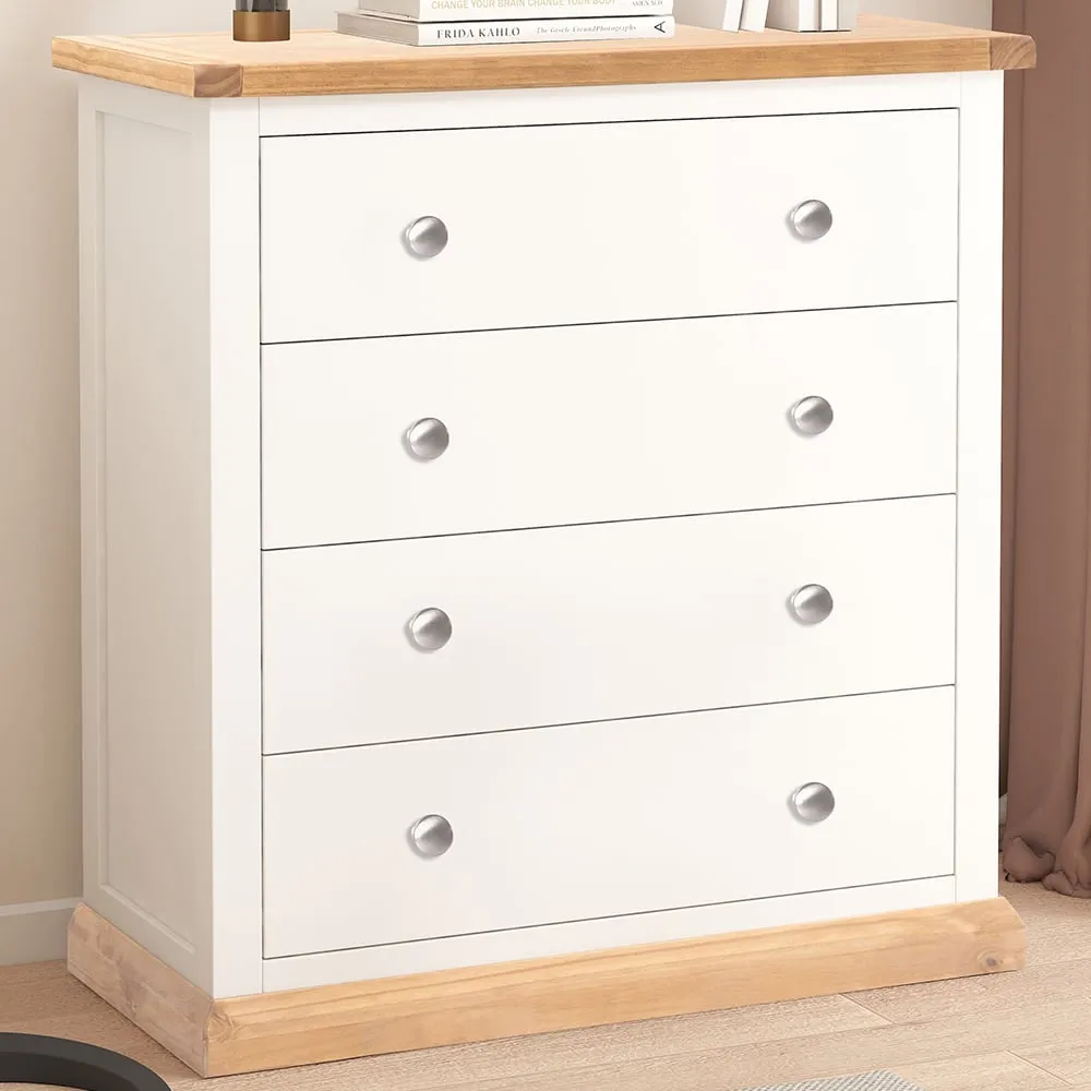 Trevi 4 Drawer Chest of Drawers with Chrome Knobs - White, Pine