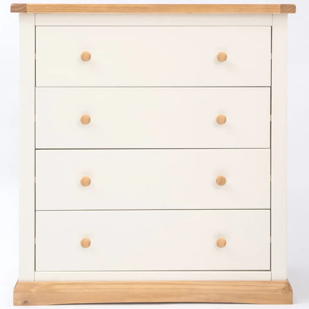 Trevi 4 Drawer Chest of Drawers with Wood Knobs - White, Pine