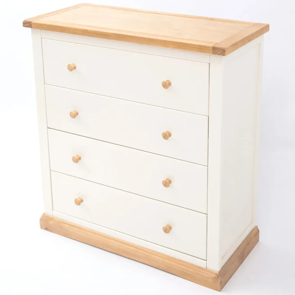 Trevi 4 Drawer Chest of Drawers with Wood Knobs - White, Pine