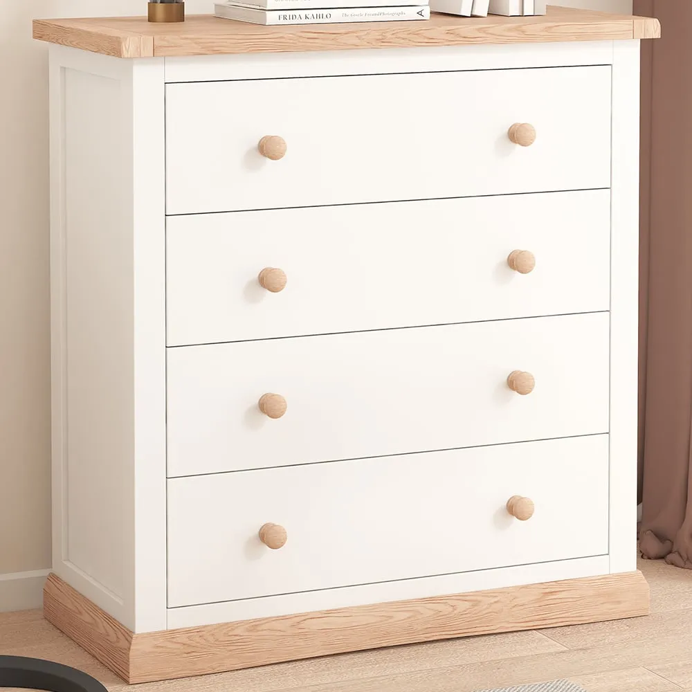 Trevi 4 Drawer Chest of Drawers with Wood Knobs - White, Pine