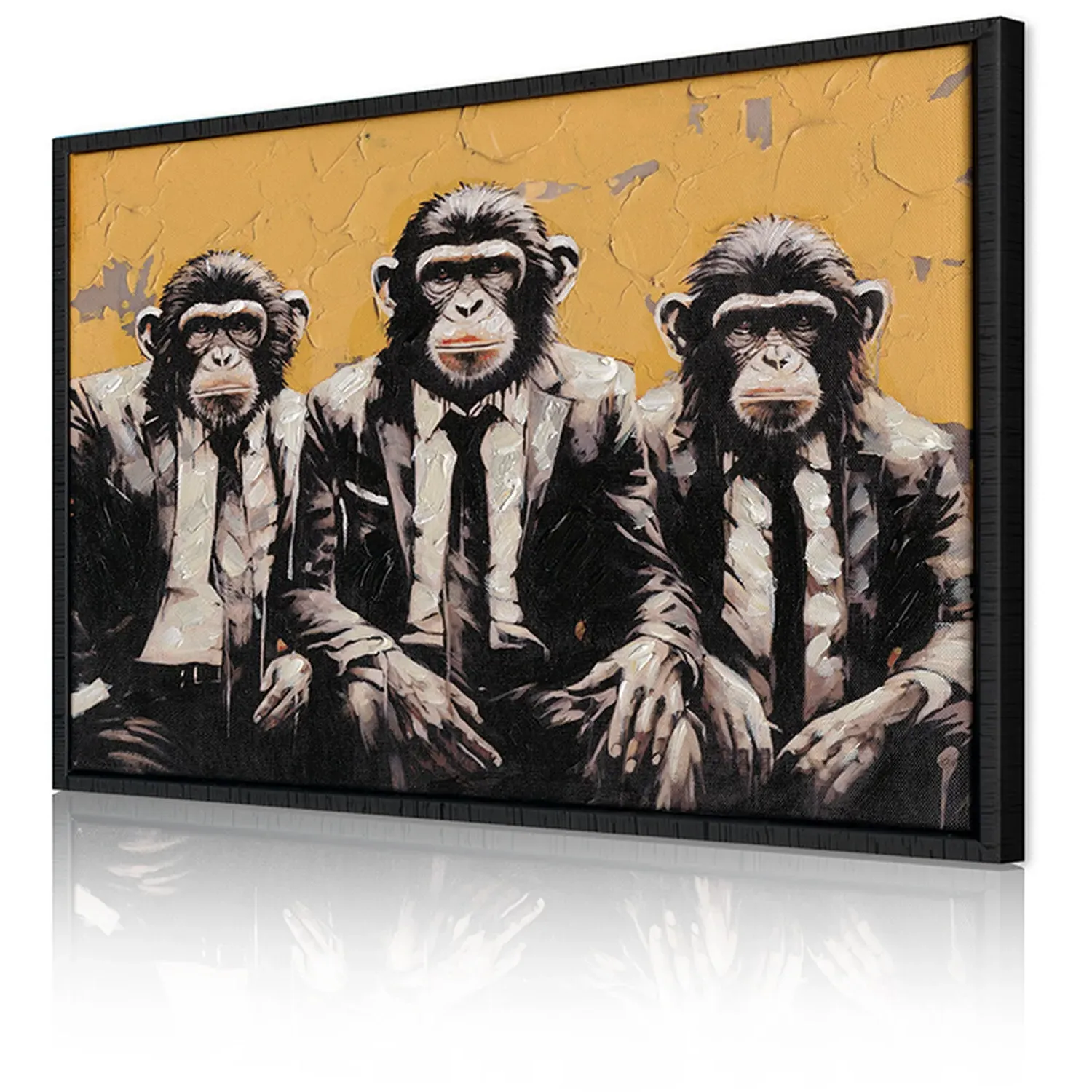 Trio of Monkeys Textured Framed Canvas - Golden