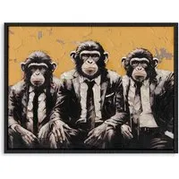 Trio of Monkeys Textured Framed Canvas - Golden