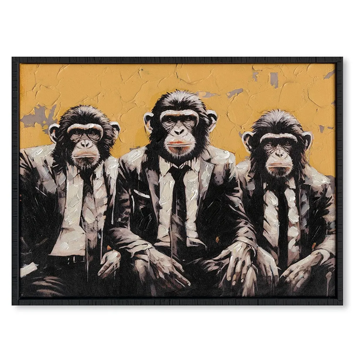 Trio of Monkeys Textured Framed Canvas - Golden image