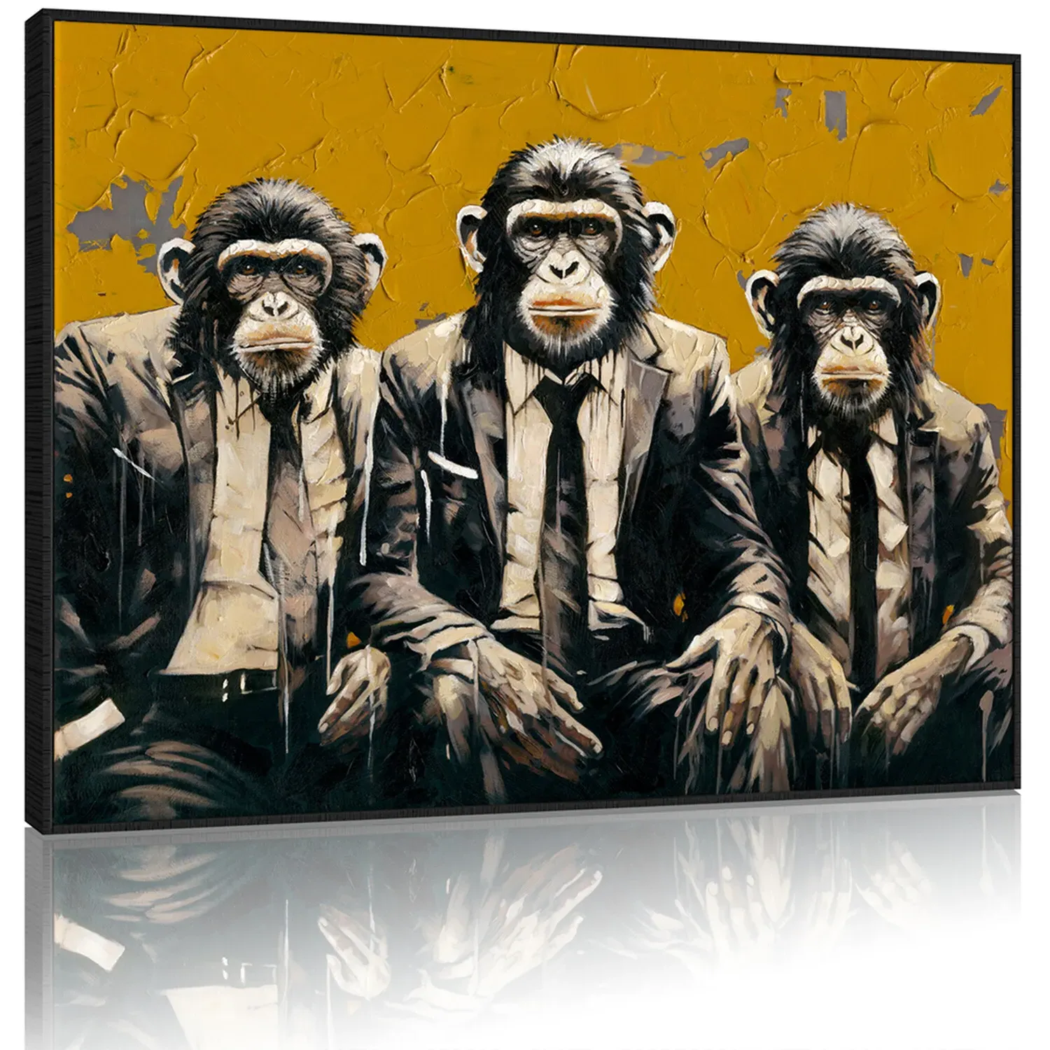 Trio of Monkeys Textured Framed Canvas - Yellow