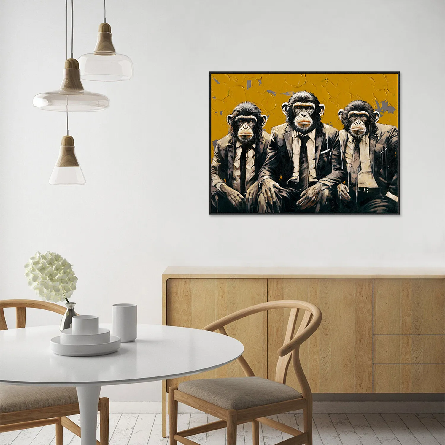 Trio of Monkeys Textured Framed Canvas - Yellow