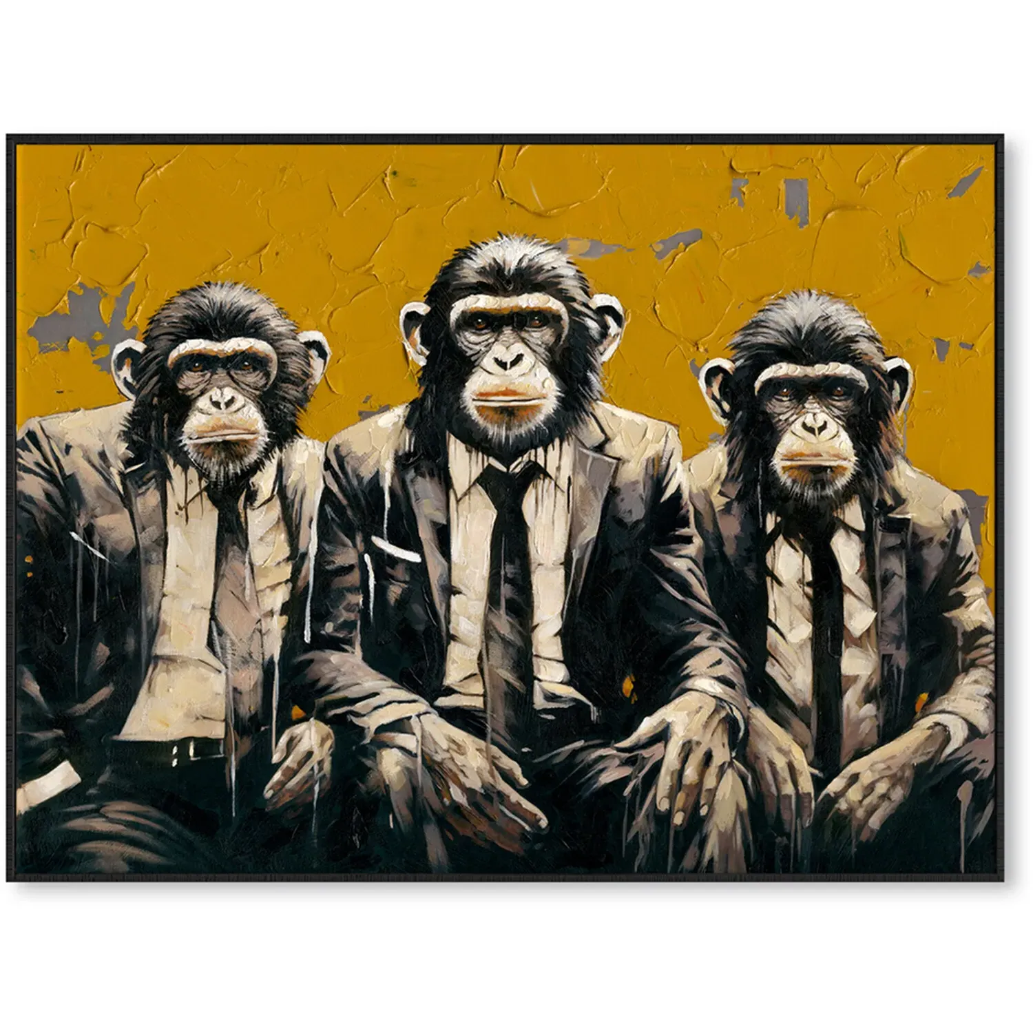 Trio of Monkeys Textured Framed Canvas - Yellow
