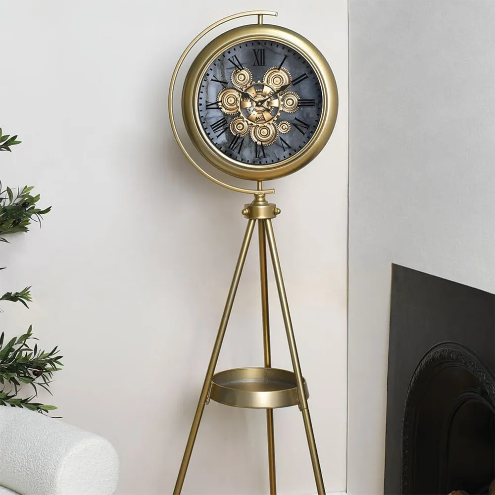 Tripod Floor Clock with Table - Brass