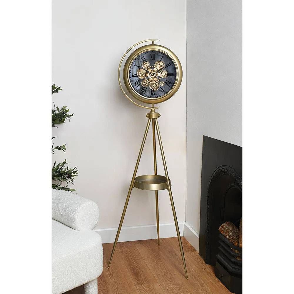 Tripod Floor Clock with Table - Brass