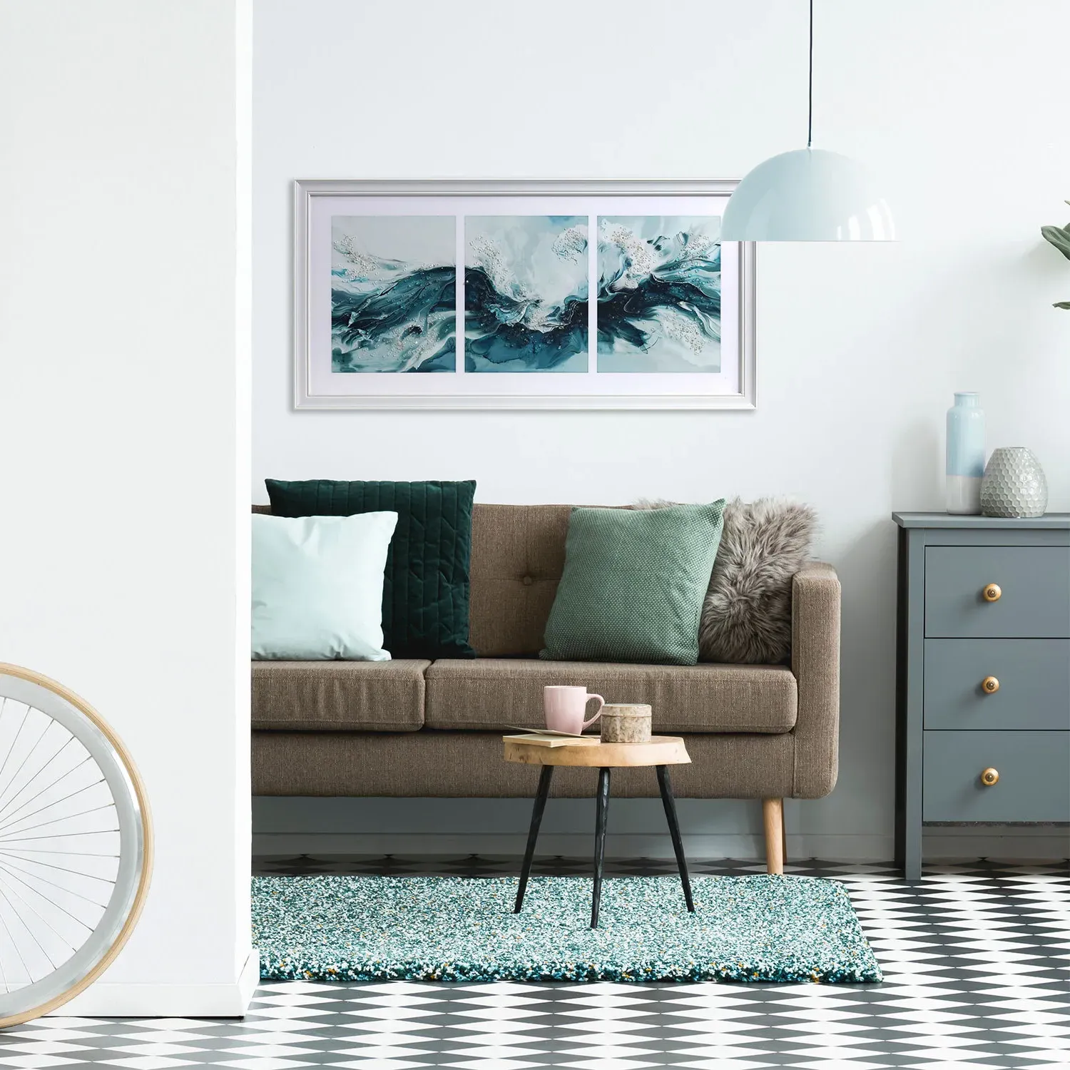 Triptych Abstract Jewelled Art - Teal