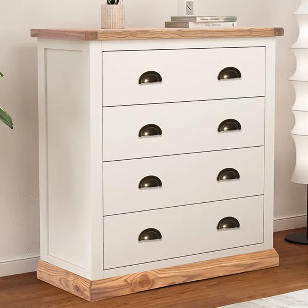 Tropea 4 Drawer Chest of Drawers with Brass Cup Handles - White