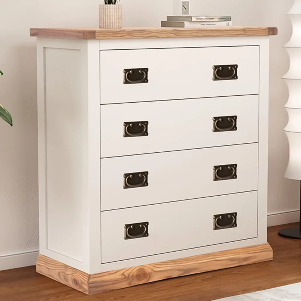 Tropea 4 Drawer Chest of Drawers with Brass Drop Handles - White