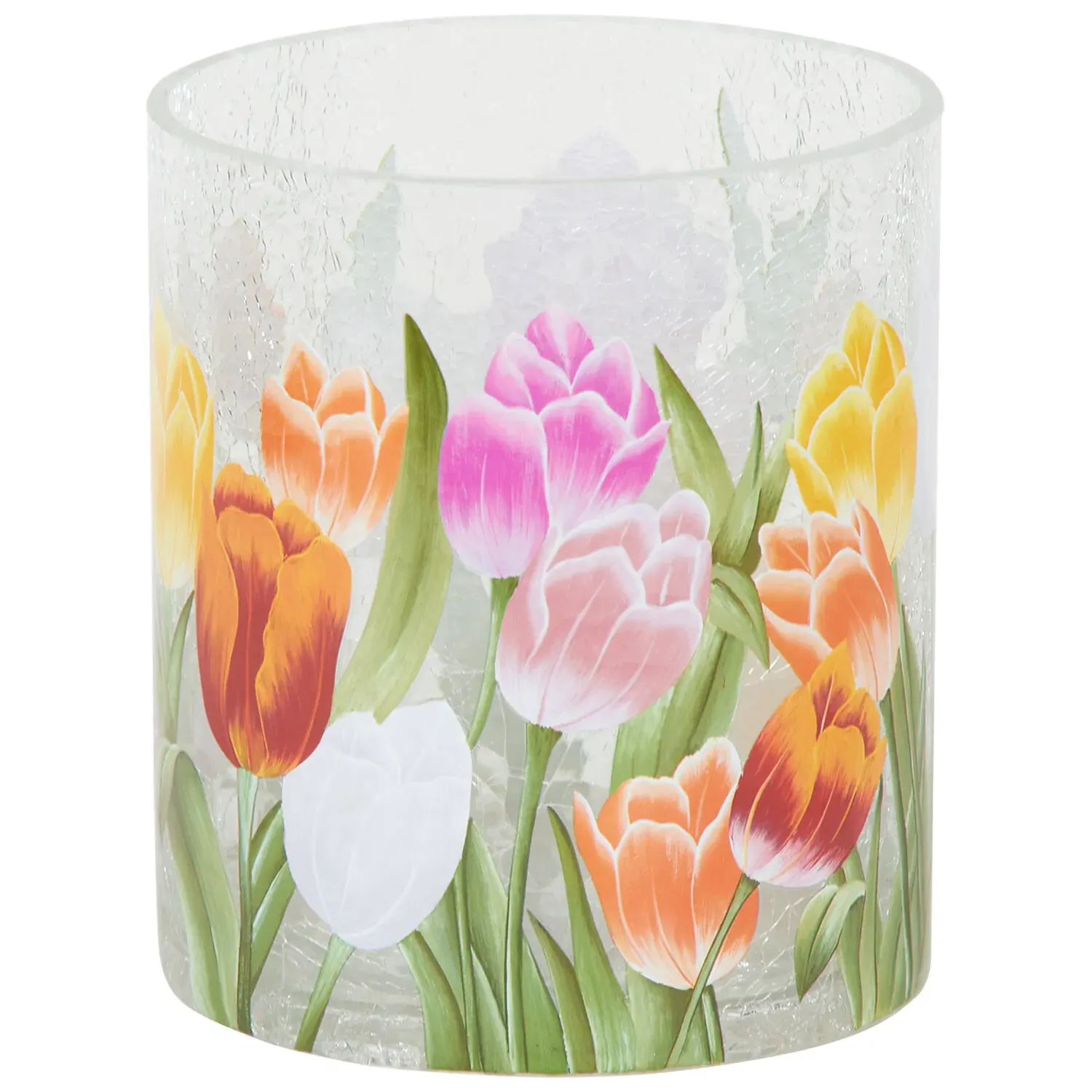 Tulip Crackle Candle Holder - Multicolour