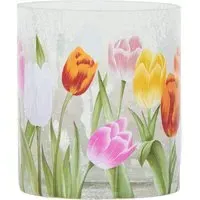 Tulip Crackle Candle Holder - Multicolour