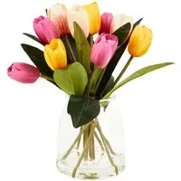 Tulip Vase Arrangement - Pink, Yellow, White