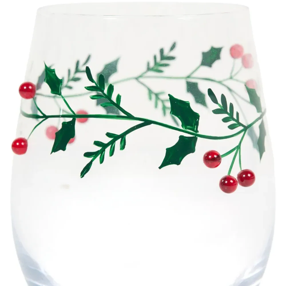 Tumbler Glass with Mistletoe Decoration - Clear