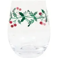 Tumbler Glass with Mistletoe Decoration - Clear