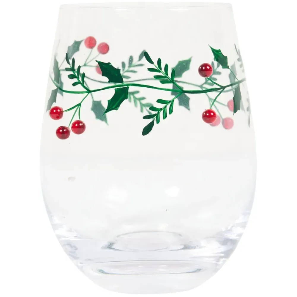 Tumbler Glass with Mistletoe Decoration - Clear
