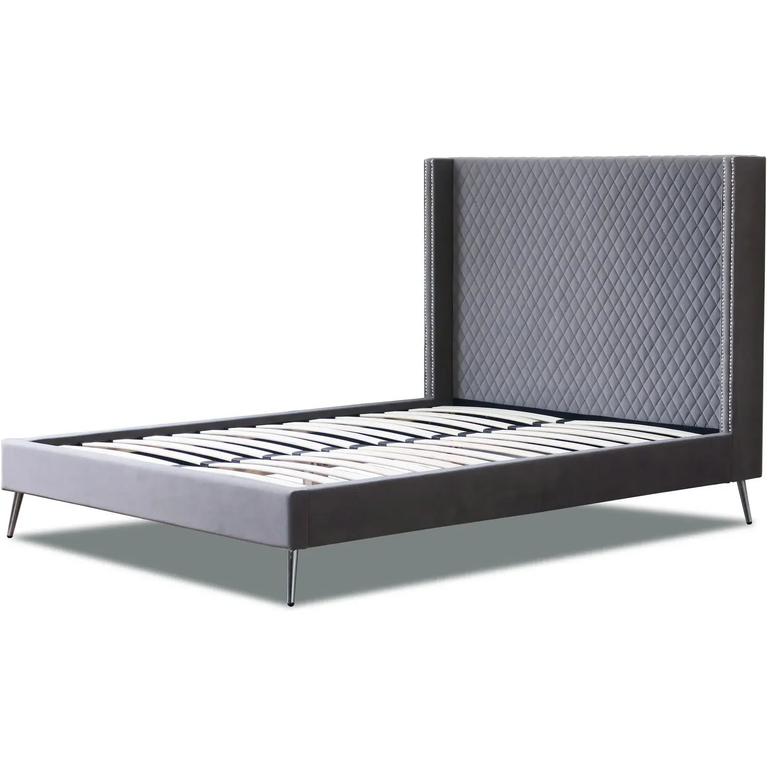 Vanessa Double Bed Frame with Wings - Grey, Fabric