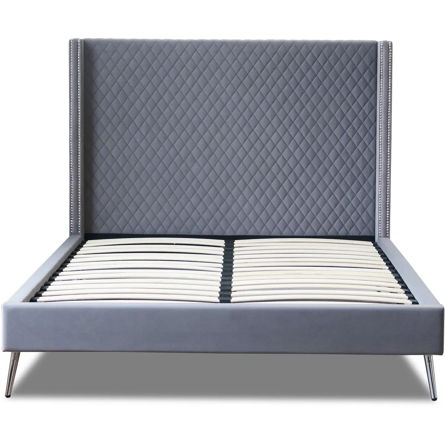 Vanessa Double Bed Frame with Wings - Grey, Fabric