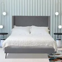 Vanessa Double Bed Frame with Wings - Grey, Fabric