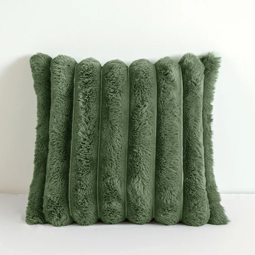 Velosso Chunky Cord Cushion Cover - Olive, Faux Fur