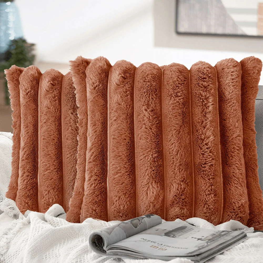 Velosso Chunky Cord Cushion Cover - Orange, Faux Fur