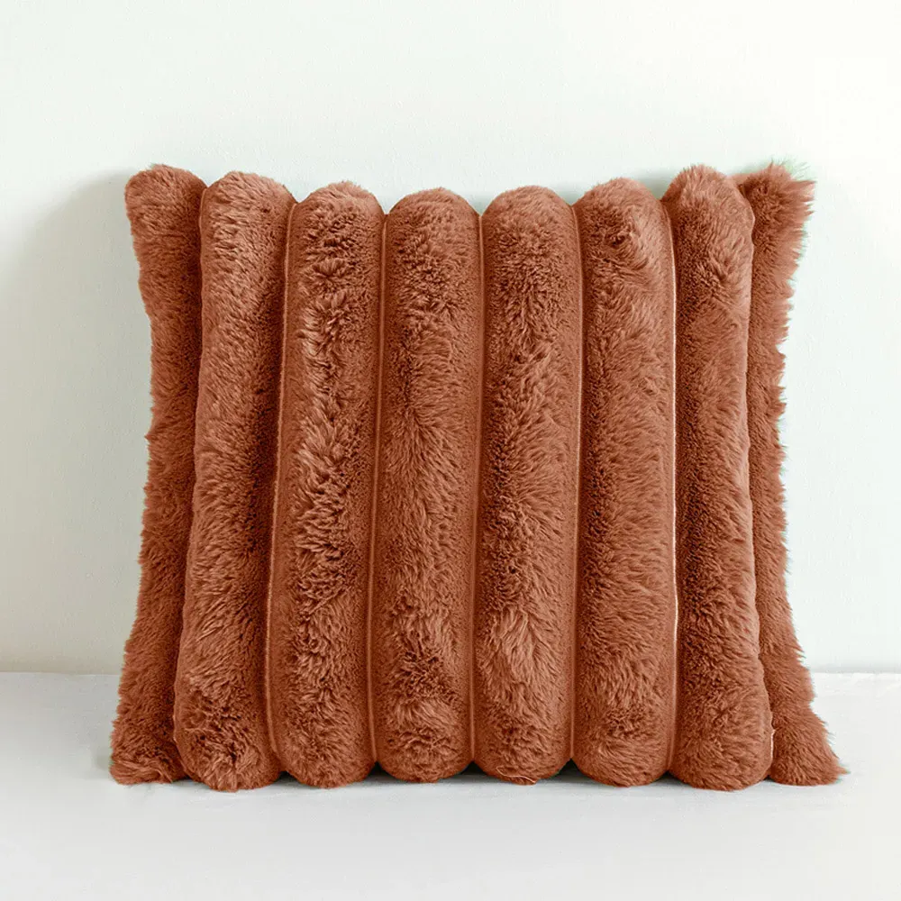 Velosso Chunky Cord Cushion Cover - Orange, Faux Fur