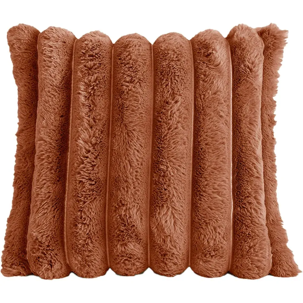 Velosso Chunky Cord Cushion Cover - Orange, Faux Fur