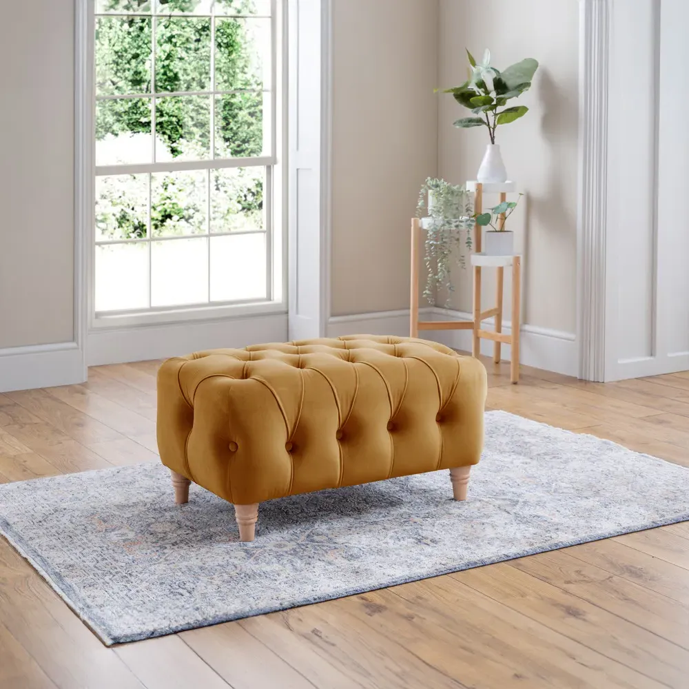 Velvet Footstool - Ochre