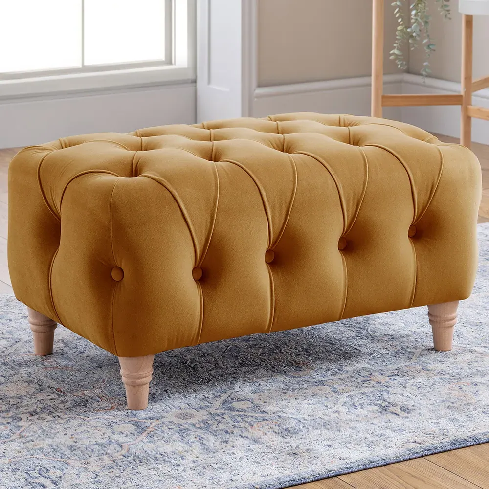 Velvet Footstool - Ochre image