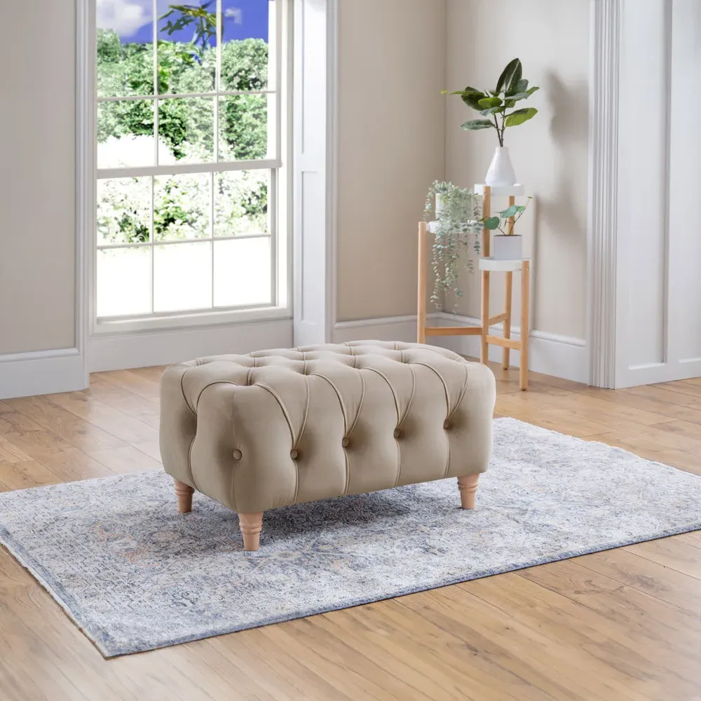 Velvet Footstool - Putty