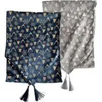 Velvet Table Runner with Tassels - Blue/Grey
