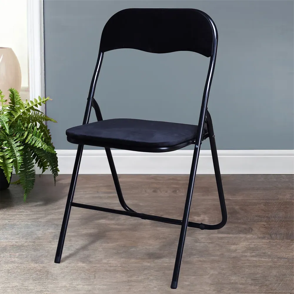Velvet Touch Steel Folding Chair - Black, Velvet image