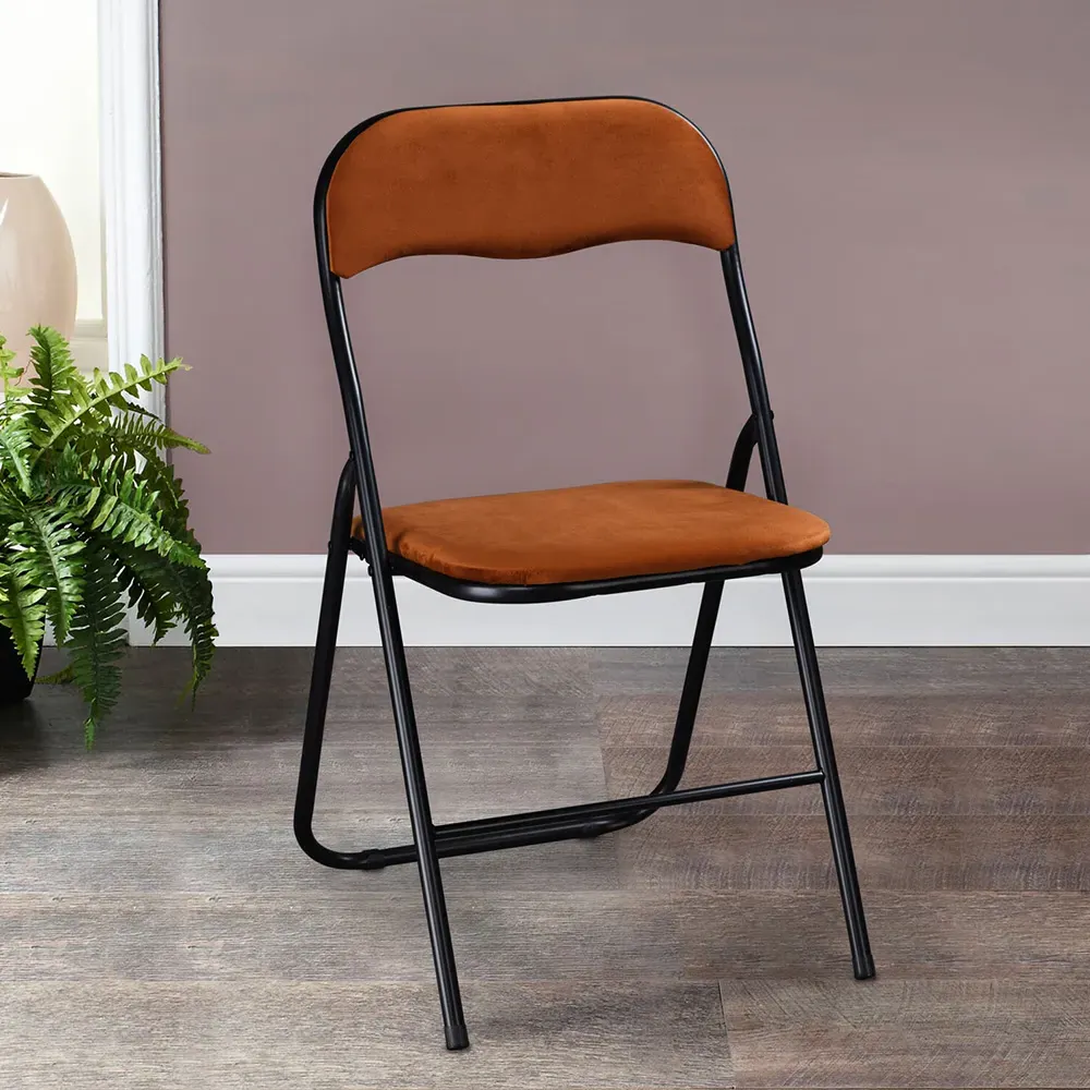 Velvet Touch Steel Folding Chair - Burnt Orange