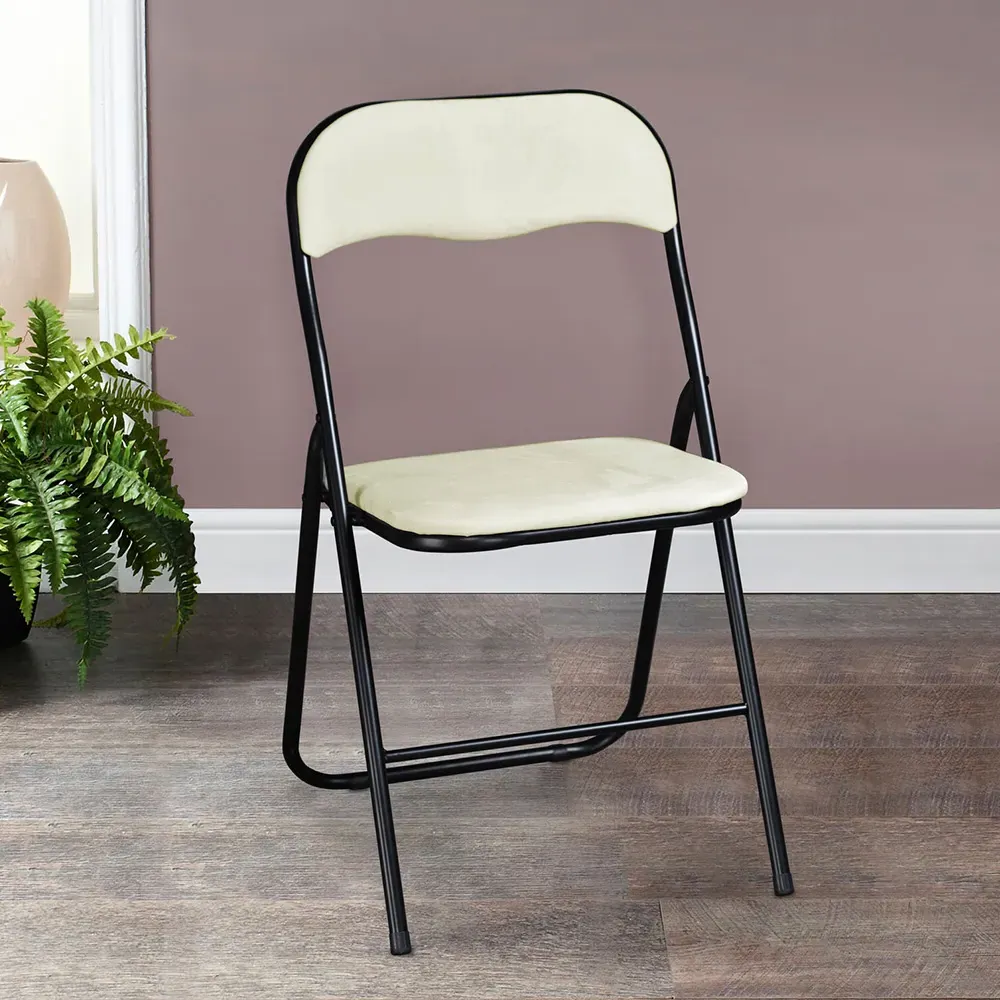 Velvet Touch Steel Folding Chair - Cream, Velvet