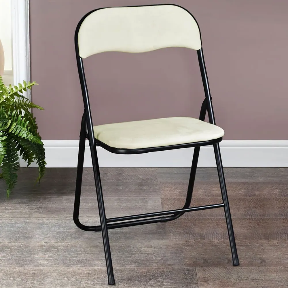 Velvet Touch Steel Folding Chair - Cream, Velvet