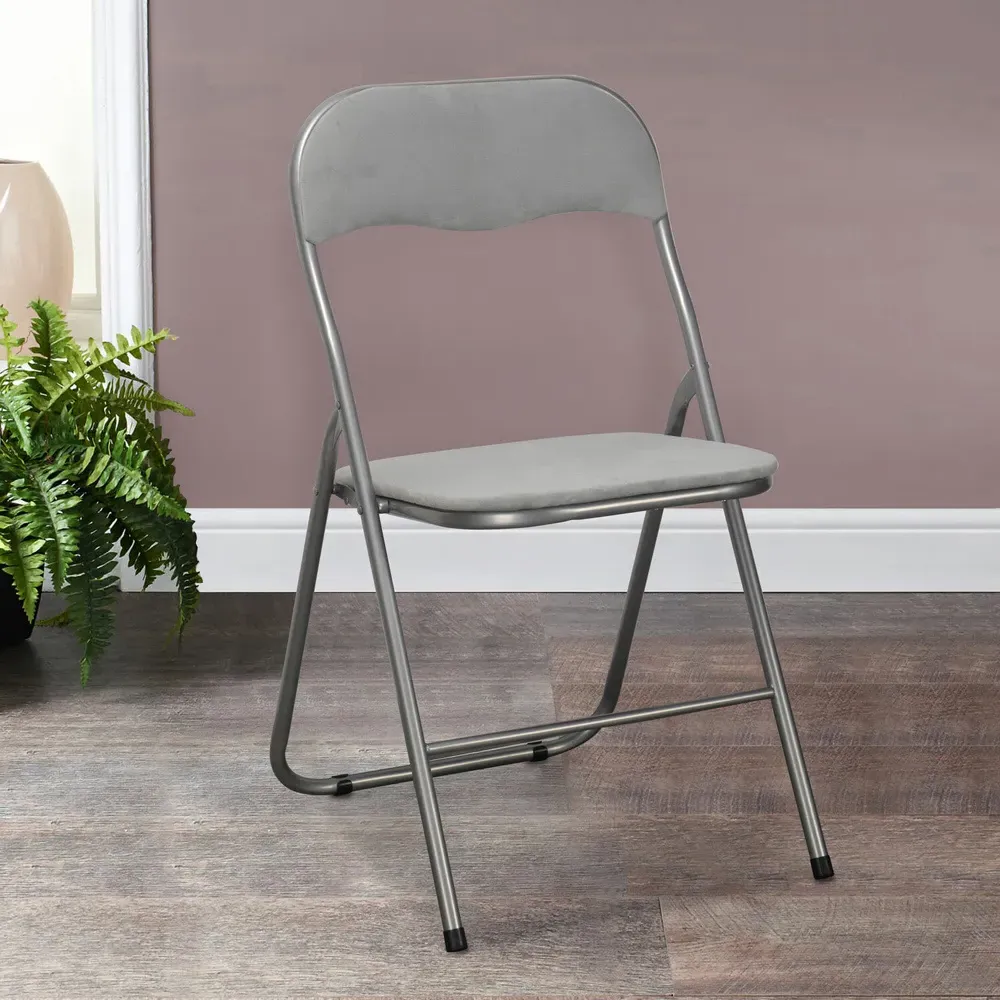 Velvet Touch Steel Folding Chair - Grey, Velvet