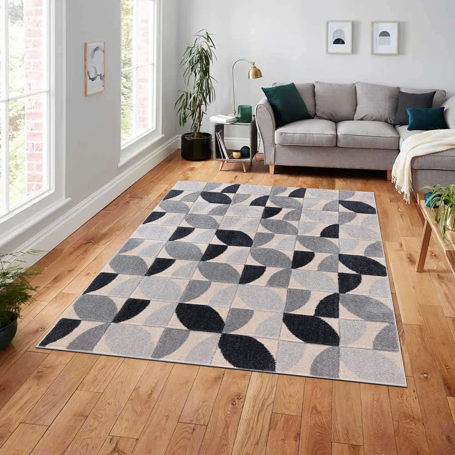 Vera Leaf Pattern Rug - Grey
