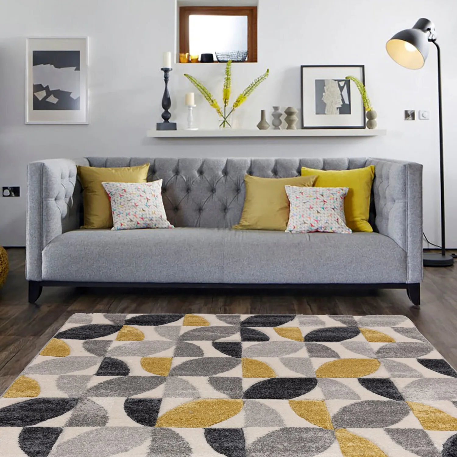 Vera Leaf Pattern Rug - Yellow