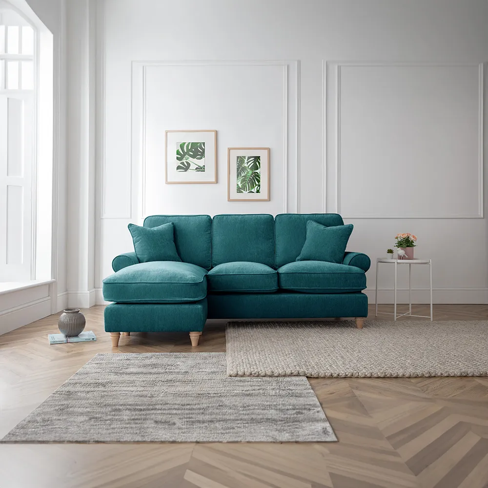 Victoria 3-Seater Left Hand Chaise Sofa - Green